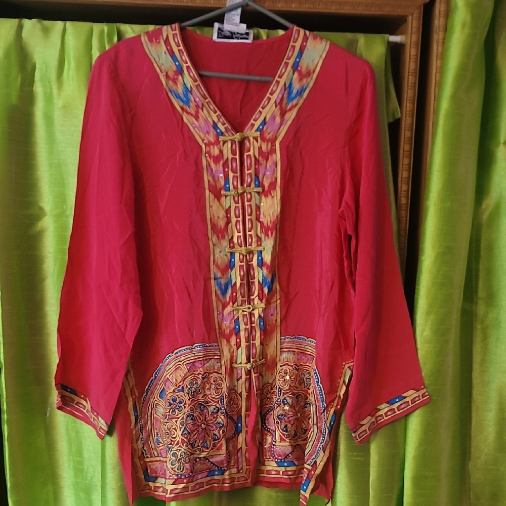 Diane Gilman Silk Multicolor Embroidered Tunic